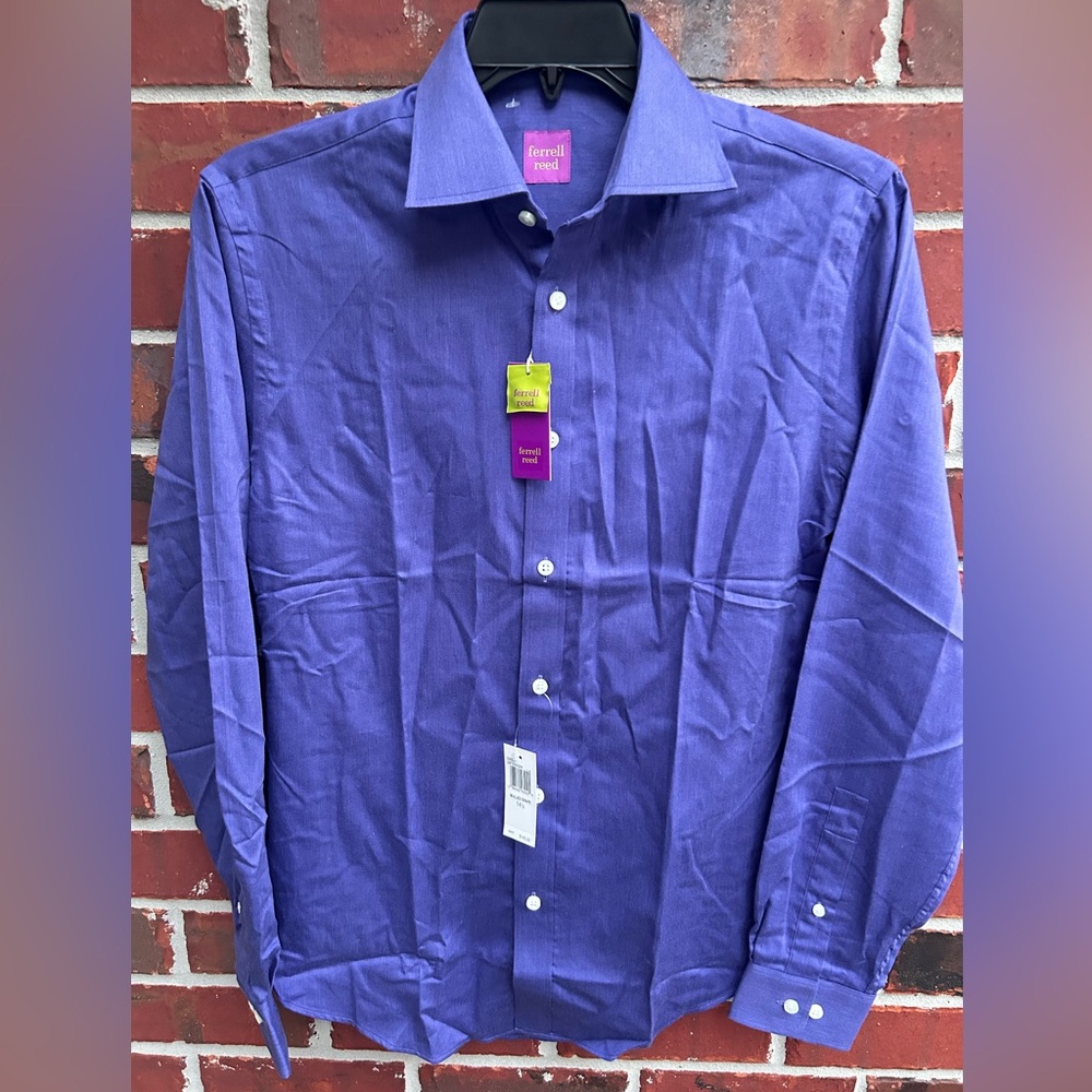 NWT Ferrell Reed Mens Long Sleeve Button Down Purple Dress Shirt. Size 14 1/2